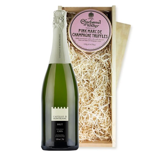 Castillo de Mont-Blanc Cava 75cl And Pink Marc de Charbonnel Chocolates Box